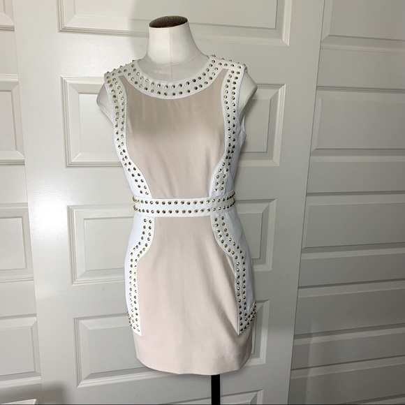 Finders Keepers One More Try Feminin Gold Studded Short Dress White Blush Sz M - Picture 6 of 14